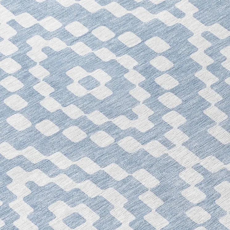 8' Denim Blue And Ivory Round Geometric Washable Indoor Outdoor Area Rug