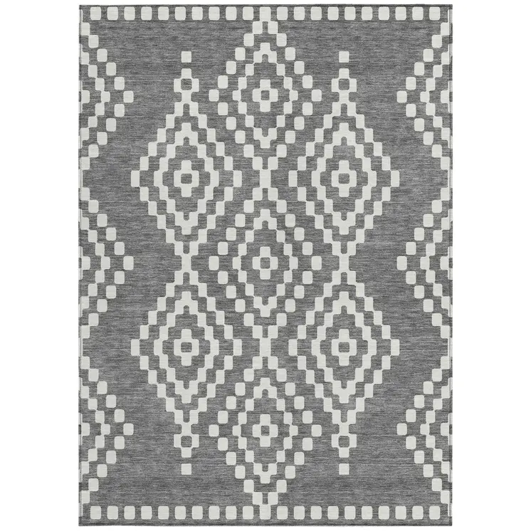 3' X 5' Gray And Ivory Geometric Washable Indoor Outdoor Area Rug
