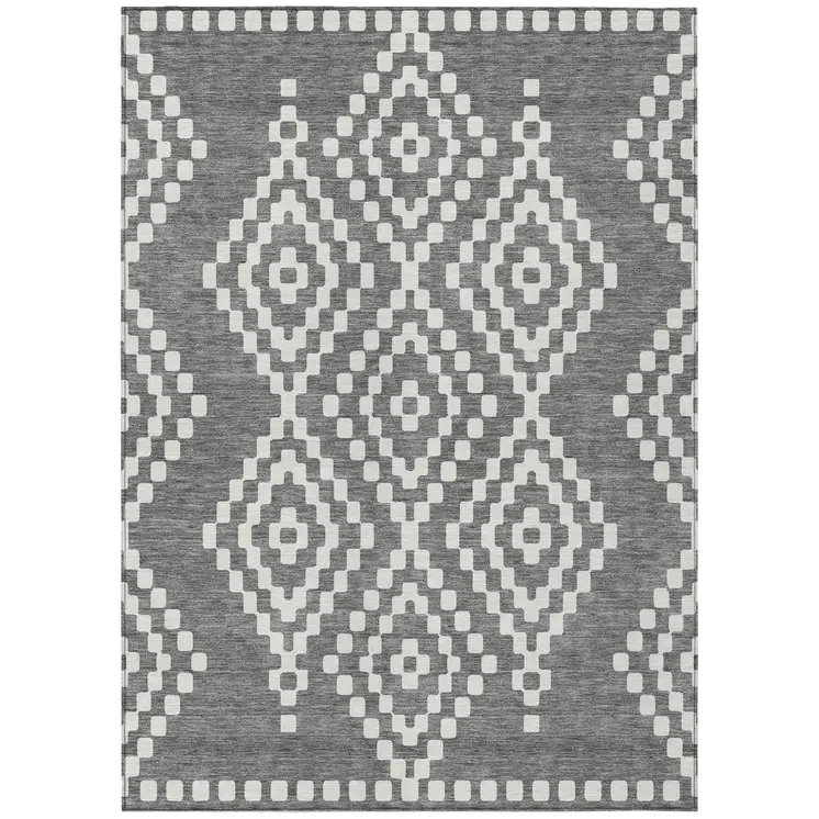 3' X 5' Gray And Ivory Geometric Washable Indoor Outdoor Area Rug