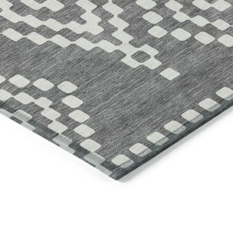 3' X 5' Gray And Ivory Geometric Washable Indoor Outdoor Area Rug