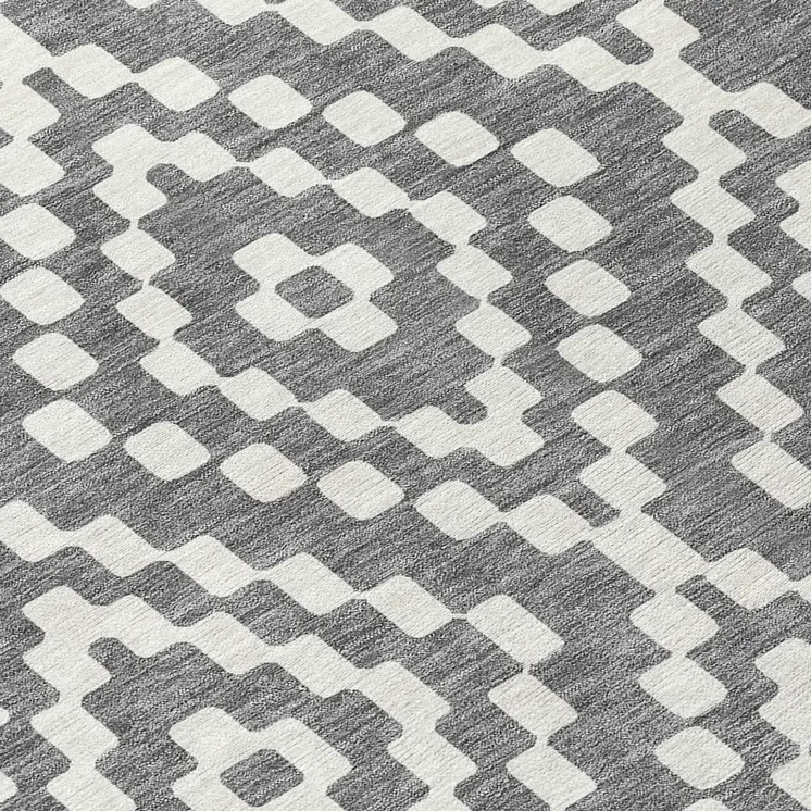 5' X 8' Gray And Ivory Geometric Washable Indoor Outdoor Area Rug