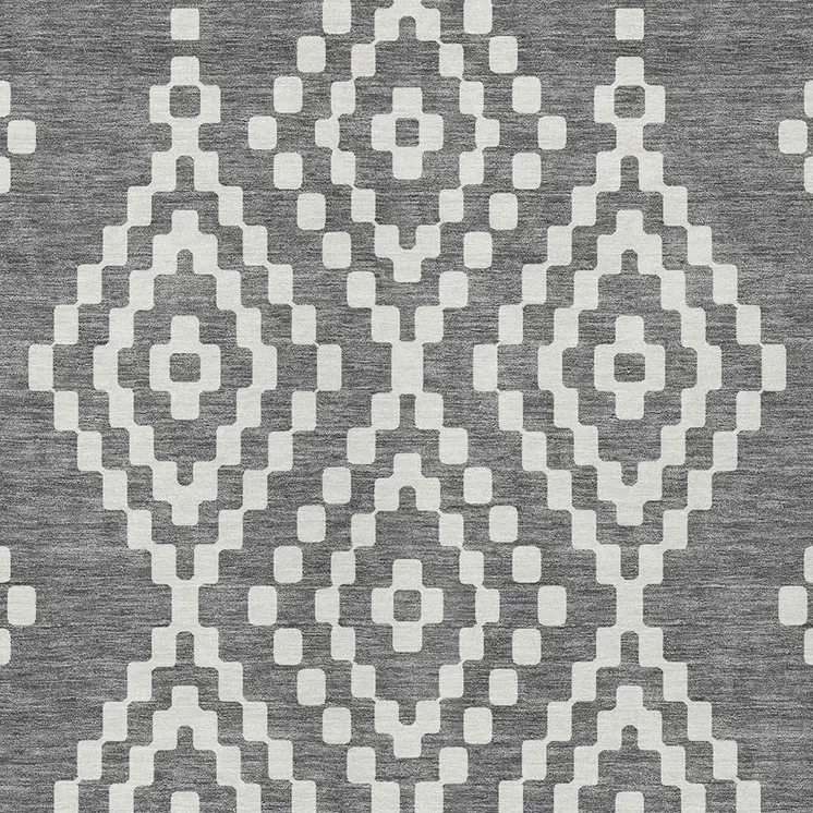 8' X 10' Gray And Ivory Geometric Washable Indoor Outdoor Area Rug