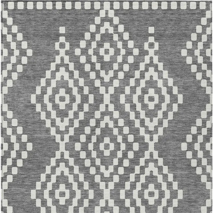 10' X 14' Gray And Ivory Geometric Washable Indoor Outdoor Area Rug