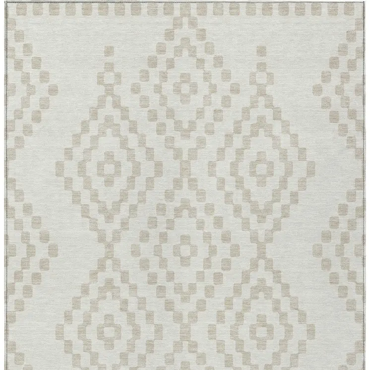 8' X 10' Ivory And Beige Geometric Washable Indoor Outdoor Area Rug