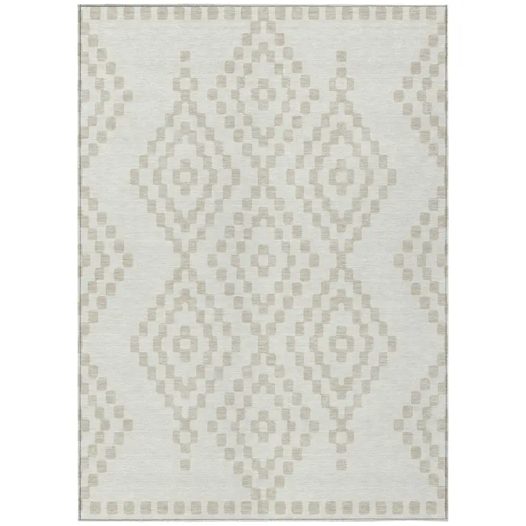 8' X 10' Ivory And Beige Geometric Washable Indoor Outdoor Area Rug