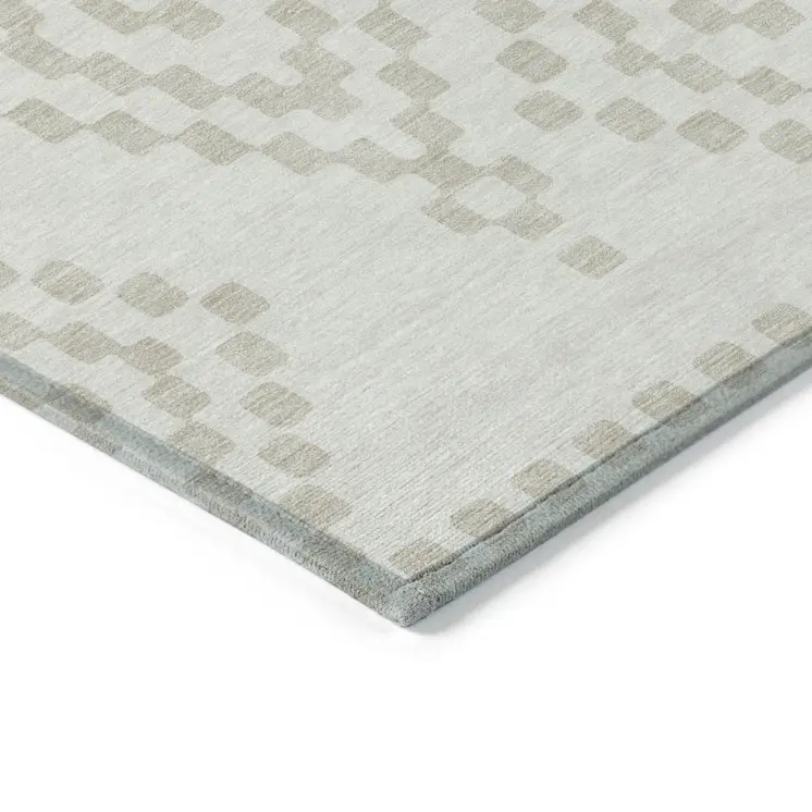 8' X 10' Ivory And Beige Geometric Washable Indoor Outdoor Area Rug