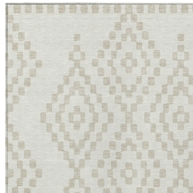 8' X 10' Ivory And Beige Geometric Washable Indoor Outdoor Area Rug