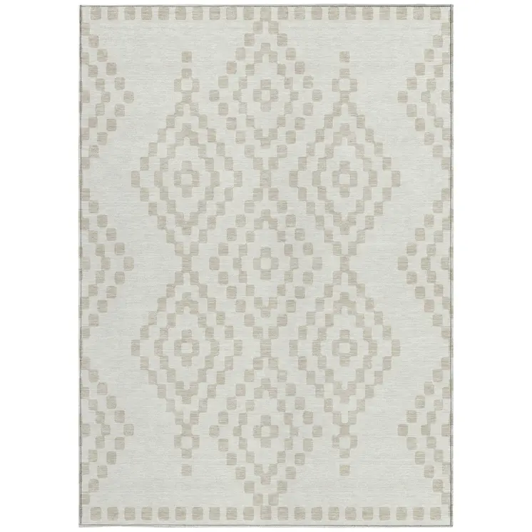 9' X 12' Ivory And Beige Geometric Washable Indoor Outdoor Area Rug