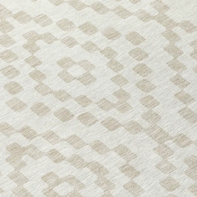 9' X 12' Ivory And Beige Geometric Washable Indoor Outdoor Area Rug