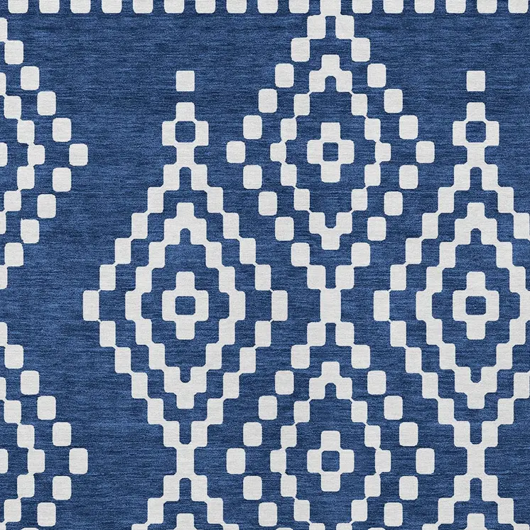 3' X 5' Navy Blue And Ivory Geometric Washable Indoor Outdoor Area Rug
