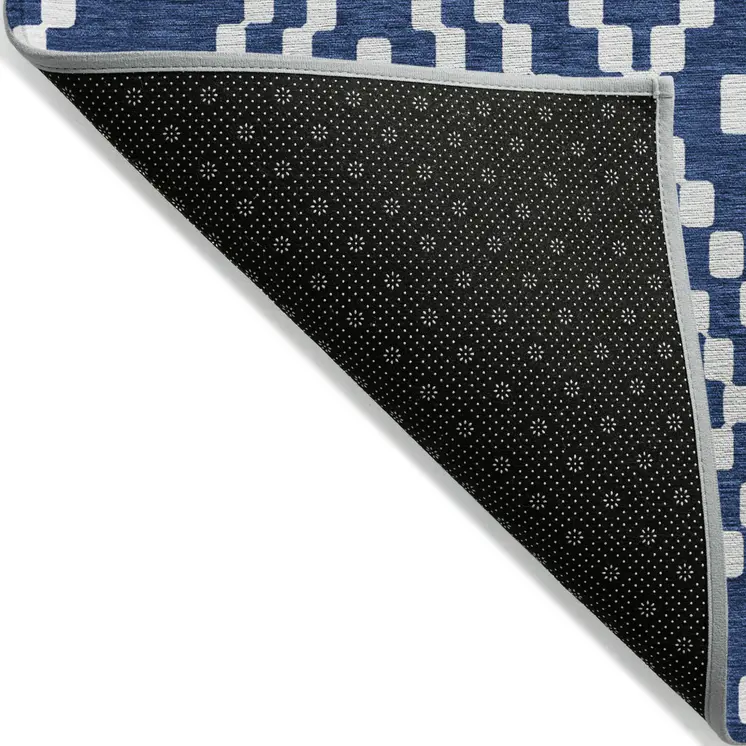 8' X 10' Navy Blue And Ivory Geometric Washable Indoor Outdoor Area Rug