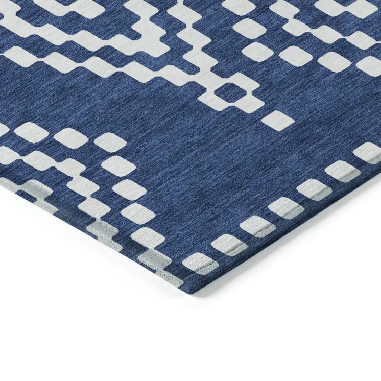 8' X 10' Navy Blue And Ivory Geometric Washable Indoor Outdoor Area Rug