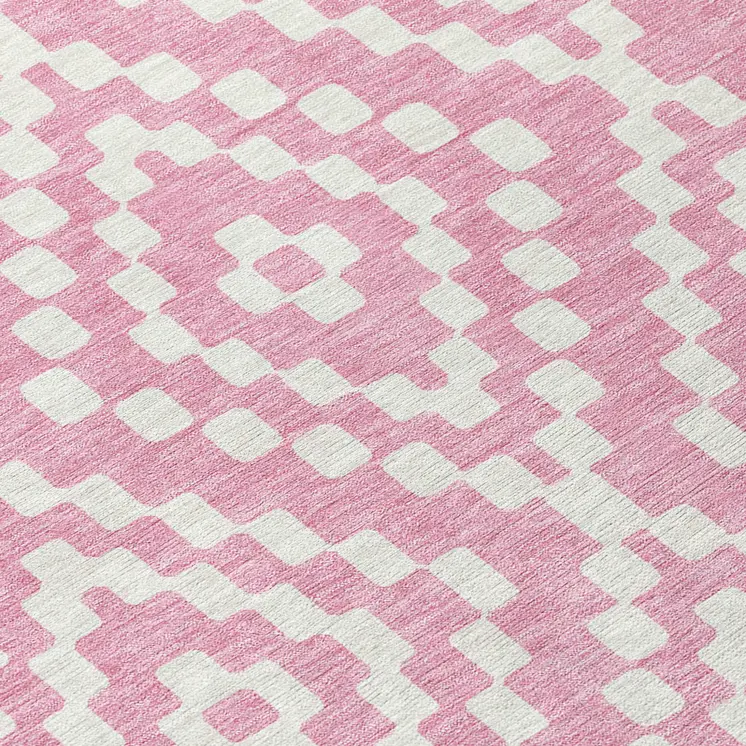 5' X 8' Pink And Ivory Geometric Washable Indoor Outdoor Area Rug