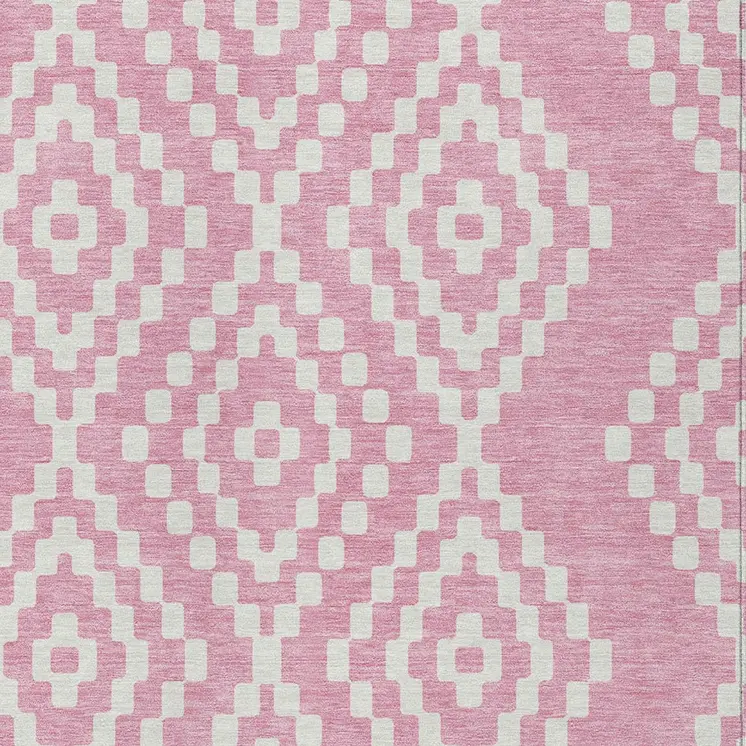 8' X 10' Pink And Ivory Geometric Washable Indoor Outdoor Area Rug