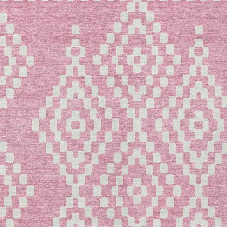 10' X 14' Pink And Ivory Geometric Washable Indoor Outdoor Area Rug