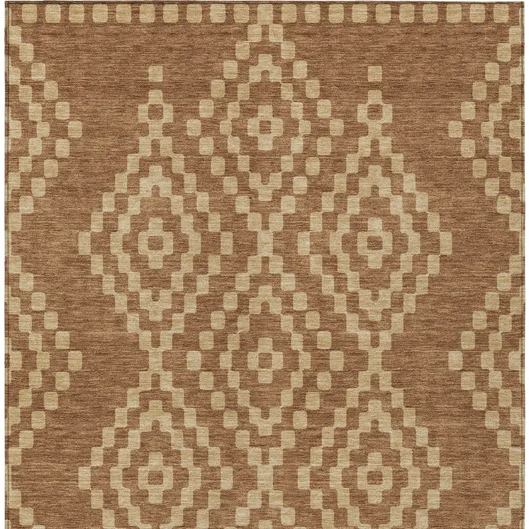 3' X 5' Brown And Beige Geometric Washable Indoor Outdoor Area Rug