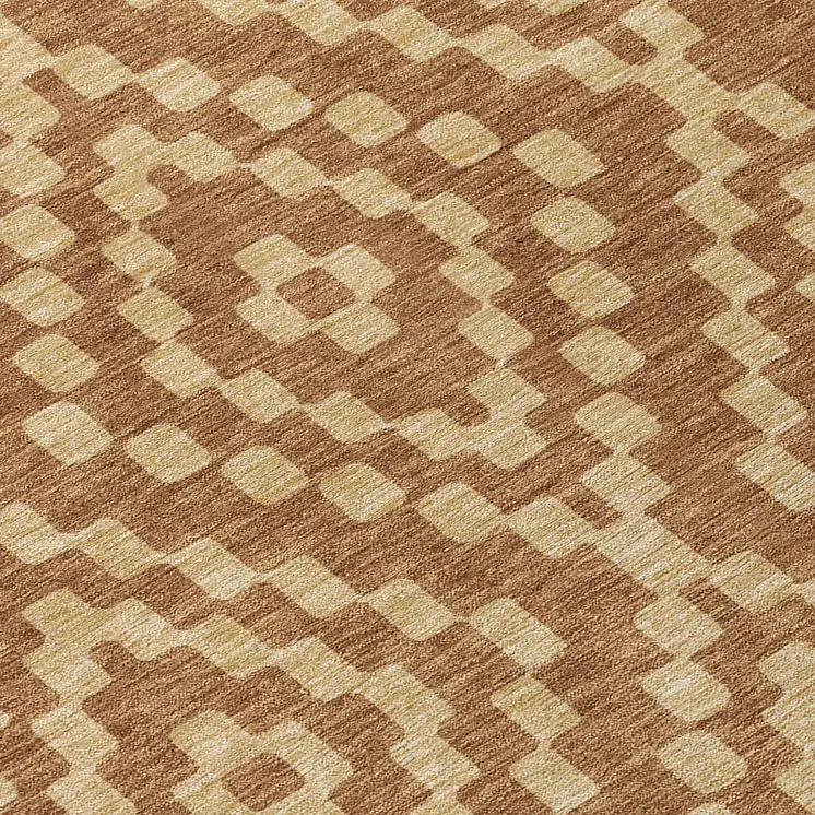 8' Brown And Beige Round Geometric Washable Indoor Outdoor Area Rug