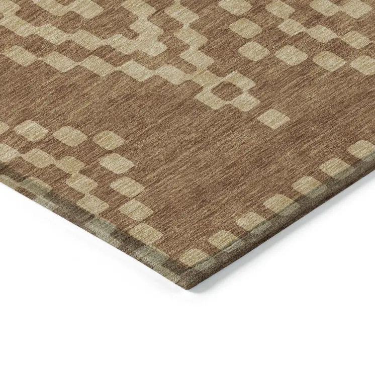 8' X 10' Brown And Beige Geometric Washable Indoor Outdoor Area Rug