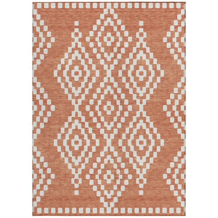 3' X 5' Salmon And Ivory Geometric Washable Indoor Outdoor Area Rug