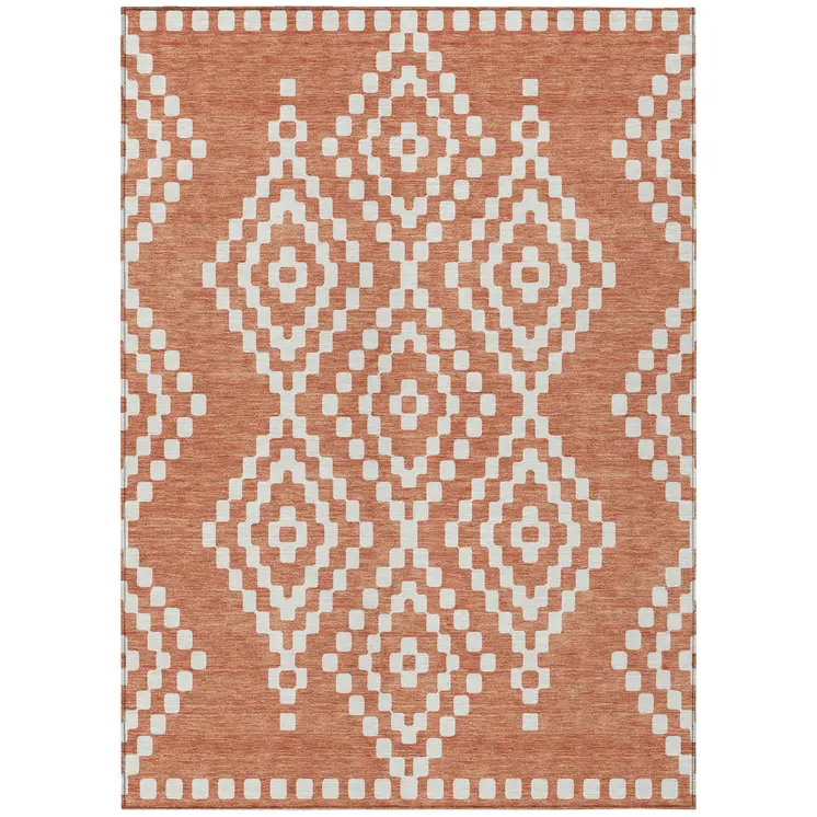 3' X 5' Salmon And Ivory Geometric Washable Indoor Outdoor Area Rug