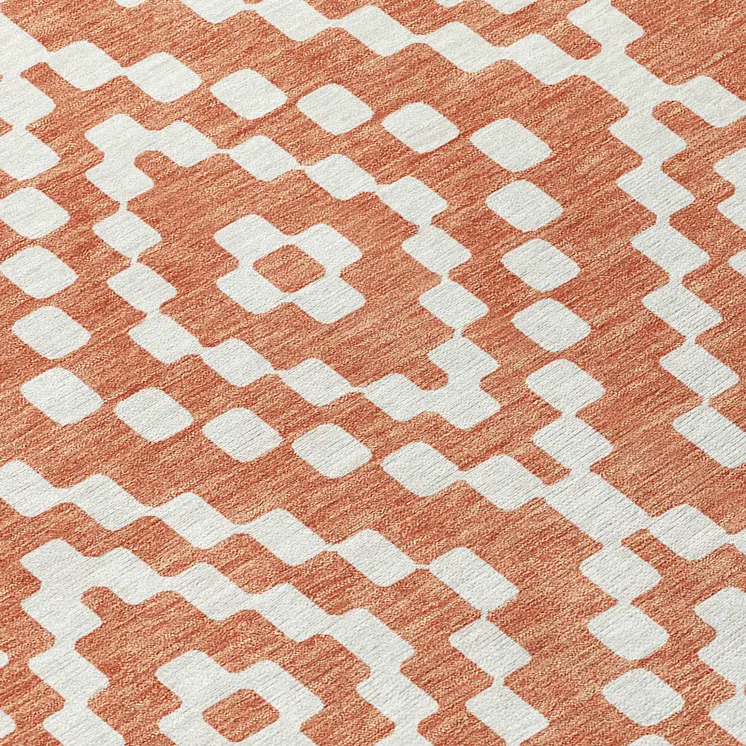 8' Salmon And Ivory Round Geometric Washable Indoor Outdoor Area Rug