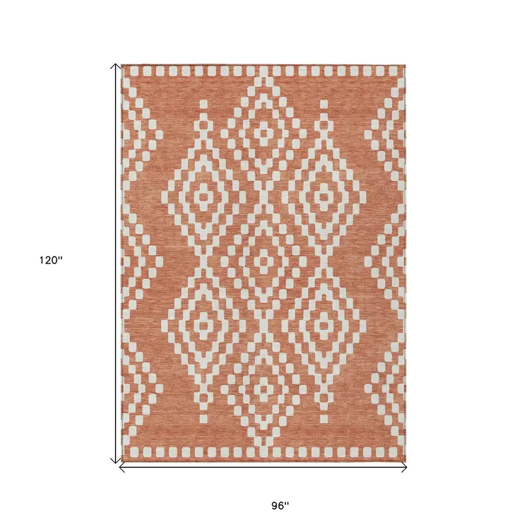 8' X 10' Salmon And Ivory Geometric Washable Indoor Outdoor Area Rug