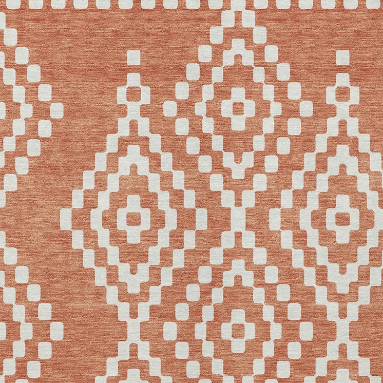 8' X 10' Salmon And Ivory Geometric Washable Indoor Outdoor Area Rug