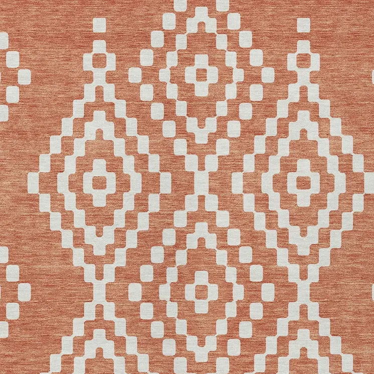 9' X 12' Salmon And Ivory Geometric Washable Indoor Outdoor Area Rug