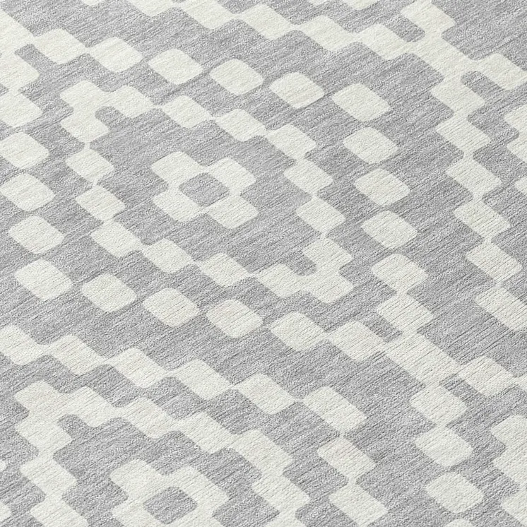 8' Silver And Ivory Round Geometric Washable Indoor Outdoor Area Rug