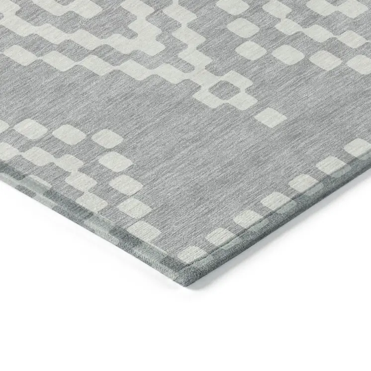 8' X 10' Silver And Ivory Geometric Washable Indoor Outdoor Area Rug