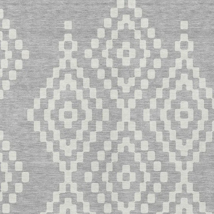 9' X 12' Silver And Ivory Geometric Washable Indoor Outdoor Area Rug