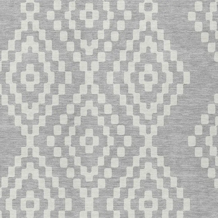 10' X 14' Silver And Ivory Geometric Washable Indoor Outdoor Area Rug