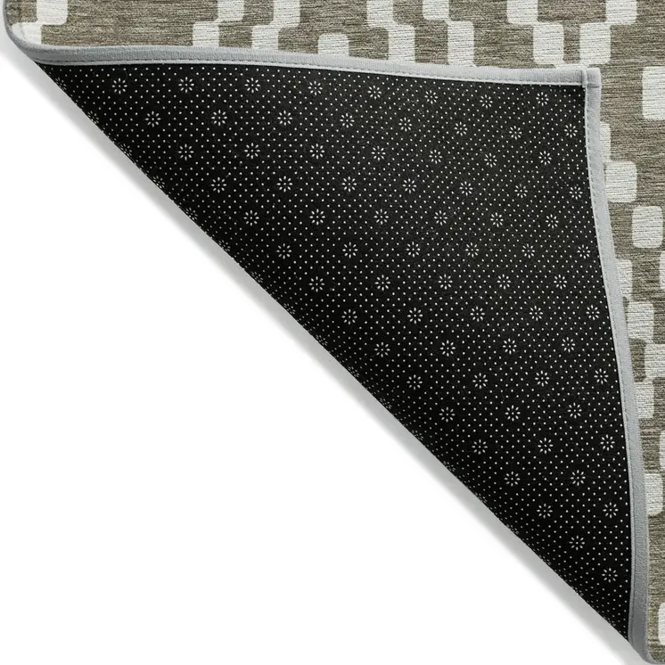 3' X 5' Taupe And Ivory Geometric Washable Indoor Outdoor Area Rug
