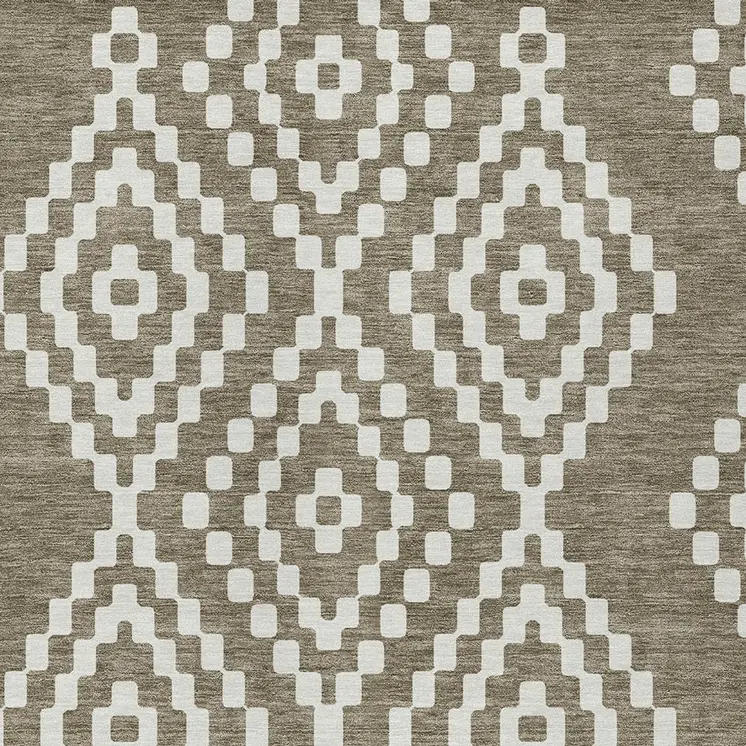 3' X 5' Taupe And Ivory Geometric Washable Indoor Outdoor Area Rug