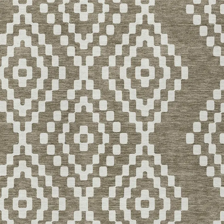 8' X 10' Taupe And Ivory Geometric Washable Indoor Outdoor Area Rug