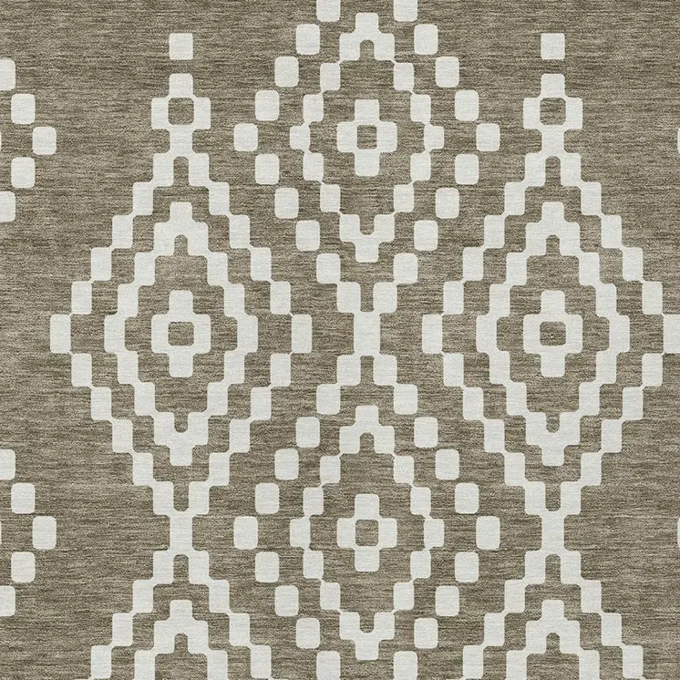 9' X 12' Taupe And Ivory Geometric Washable Indoor Outdoor Area Rug