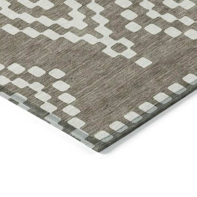 10' X 14' Taupe And Ivory Geometric Washable Indoor Outdoor Area Rug