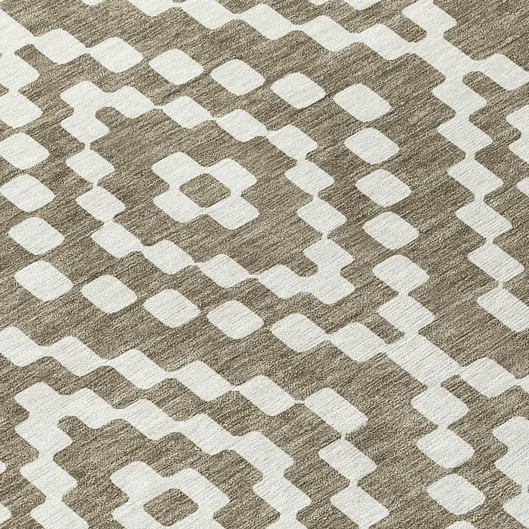 10' X 14' Taupe And Ivory Geometric Washable Indoor Outdoor Area Rug