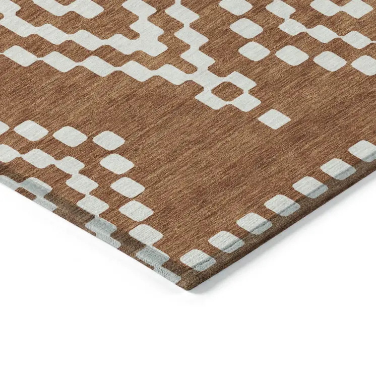 5' X 8' Terra Cotta And Ivory Geometric Washable Indoor Outdoor Area Rug
