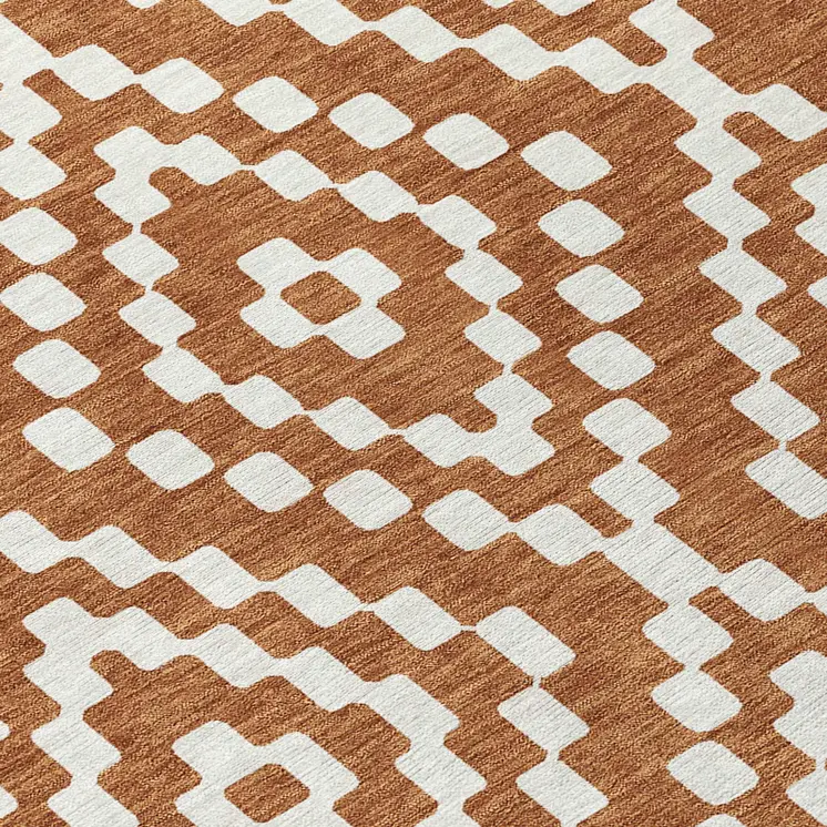 5' X 8' Terra Cotta And Ivory Geometric Washable Indoor Outdoor Area Rug