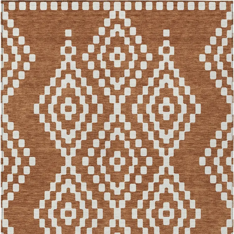 8' X 10' Terra Cotta And Ivory Geometric Washable Indoor Outdoor Area Rug