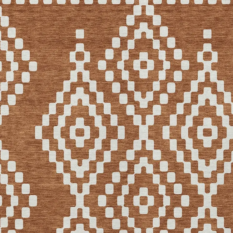 9' X 12' Terra Cotta And Ivory Geometric Washable Indoor Outdoor Area Rug