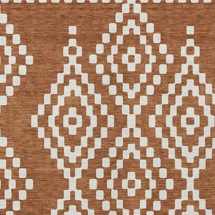 10' X 14' Terra Cotta And Ivory Geometric Washable Indoor Outdoor Area Rug