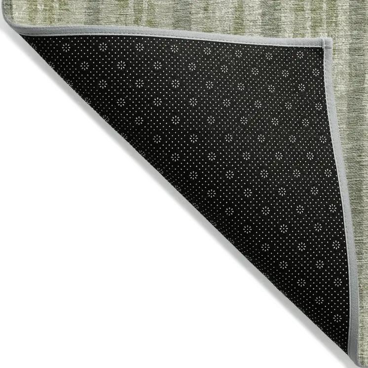 8' X 10' Artichoke Green Gray And Ivory Striped Washable Indoor Outdoor Area Rug