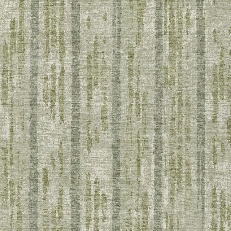 8' X 10' Artichoke Green Gray And Ivory Striped Washable Indoor Outdoor Area Rug