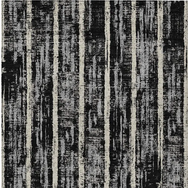 10' X 14' Black Gray And Ivory Striped Washable Indoor Outdoor Area Rug