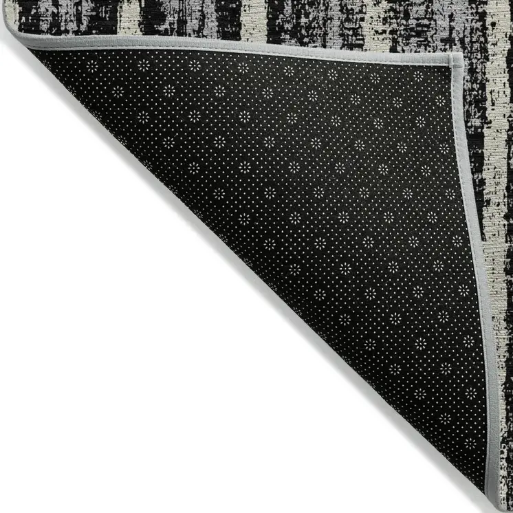 10' X 14' Black Gray And Ivory Striped Washable Indoor Outdoor Area Rug