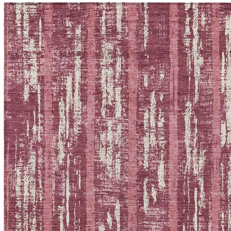 3' X 5' Blush And Ivory Striped Washable Indoor Outdoor Area Rug