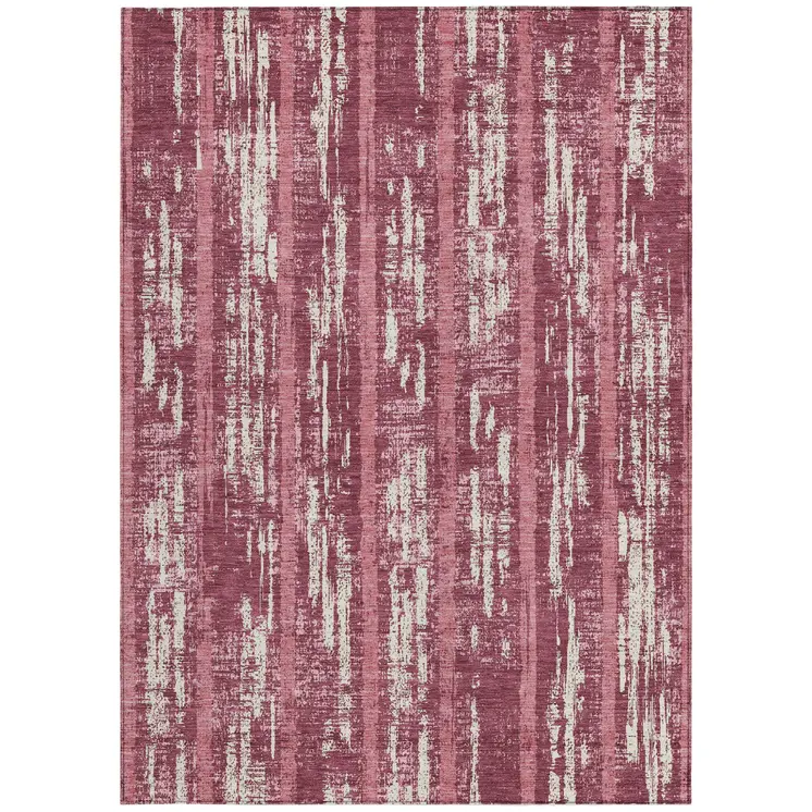 5' X 8' Blush And Ivory Striped Washable Indoor Outdoor Area Rug