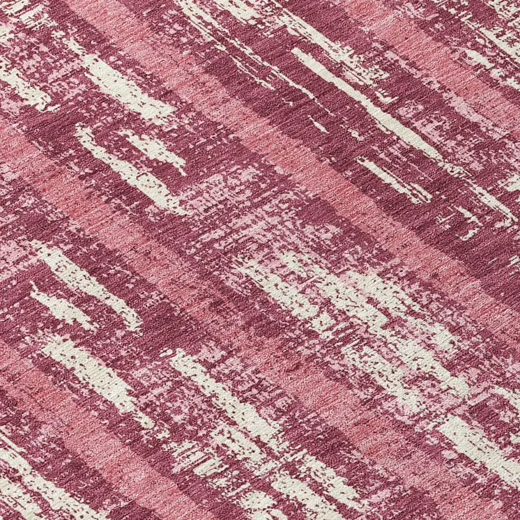 8' Blush And Ivory Round Striped Washable Indoor Outdoor Area Rug